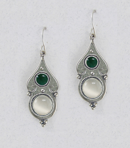 Sterling Silver Gothic Look With White Moonstone And Fluorite Gemstone Drop Dangle Earrings